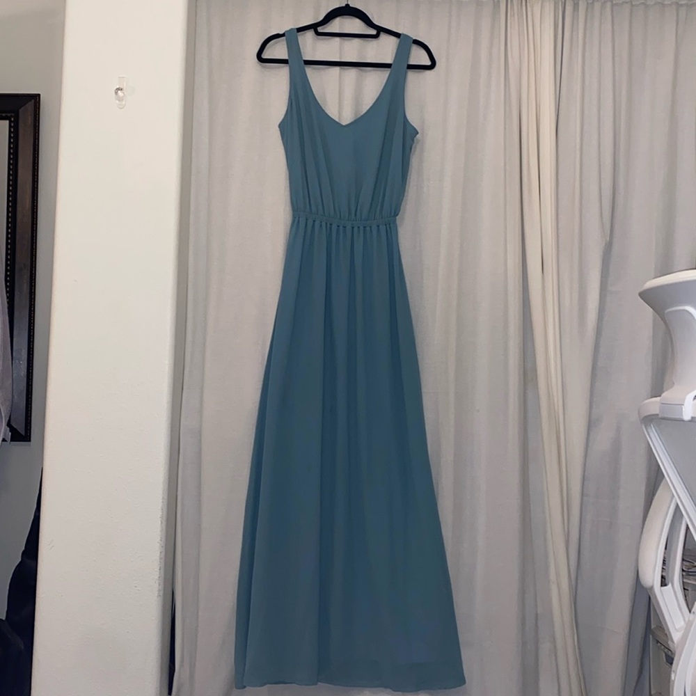 Show Me Your Mumu beautiful dusty teal bridesmaids dress.